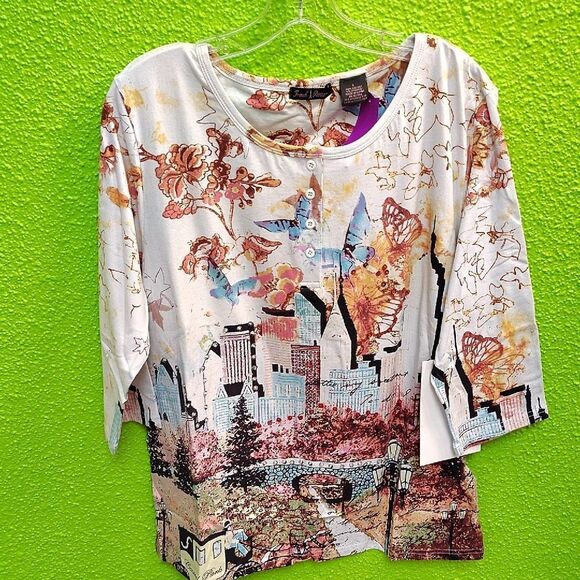 French Laundry Cream Graphic Boxy Blouse - Picture 1 of 4